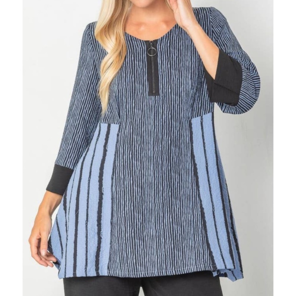 IC Collection Striped Tunic Medium Zipper 4197T